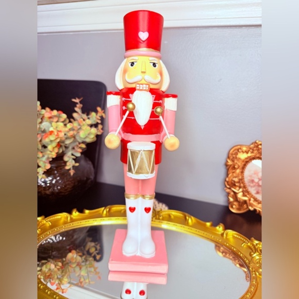 Pink Coquette Nutcracker Soldier Figurine Red Blush Heart Decor NWT